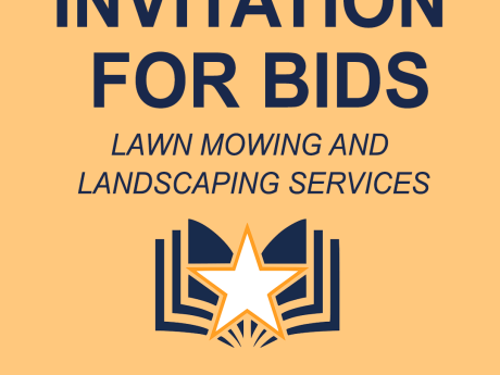 The words "Invitation for Bids" and "Lawn Mowing & Landscaping Services" in blue on an orange background