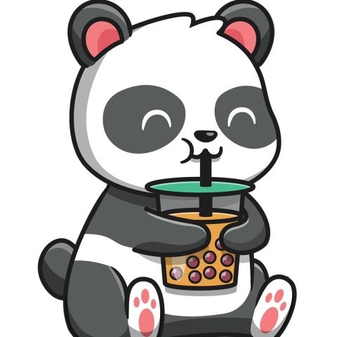 illustration of a panda bear drinking bobba