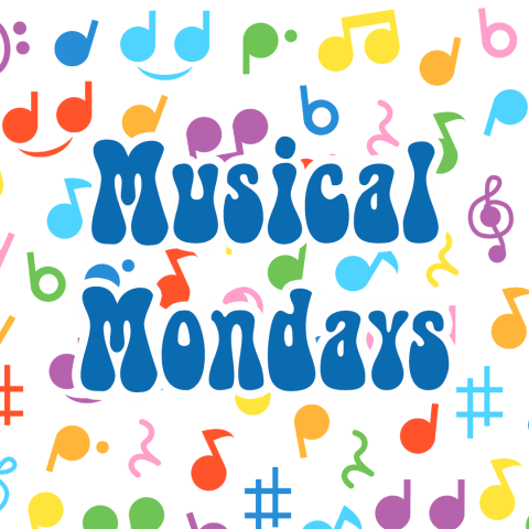 colorful music notes with "musical mondays" written