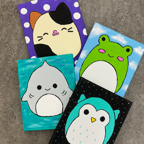 four different drawings of squishmallows that have been painted