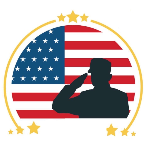 Illustration of a soldier in front of the USA flag