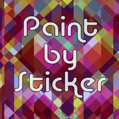 a pink geometric background with "paint by sticker"