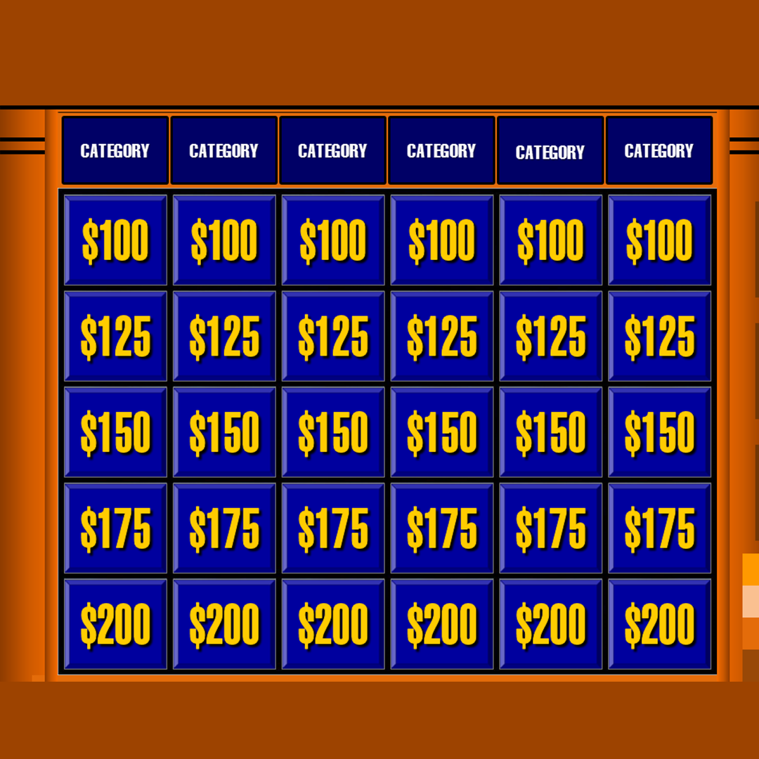 a rendition of a Jeopardy board